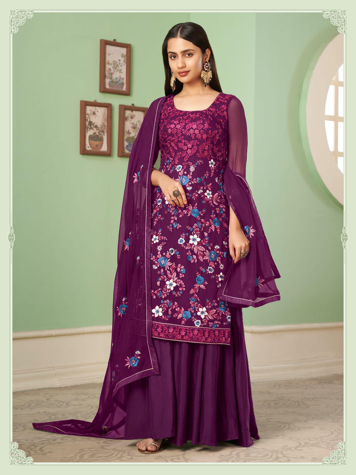 Partywear Palazzo Suit | Heavy Embroidered Georgette Set with Sequins Work