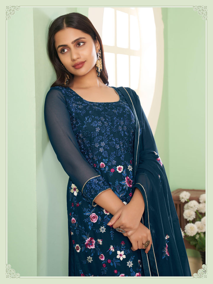 Partywear Palazzo Suit | Heavy Embroidered Georgette Set with Sequins Work