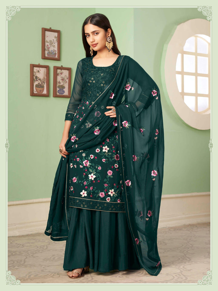 Partywear Palazzo Suit | Heavy Embroidered Georgette Set with Sequins Work