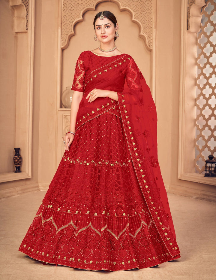 Designer Thread Embroidery Net Lehenga | Elegant Wedding & Party Wear
