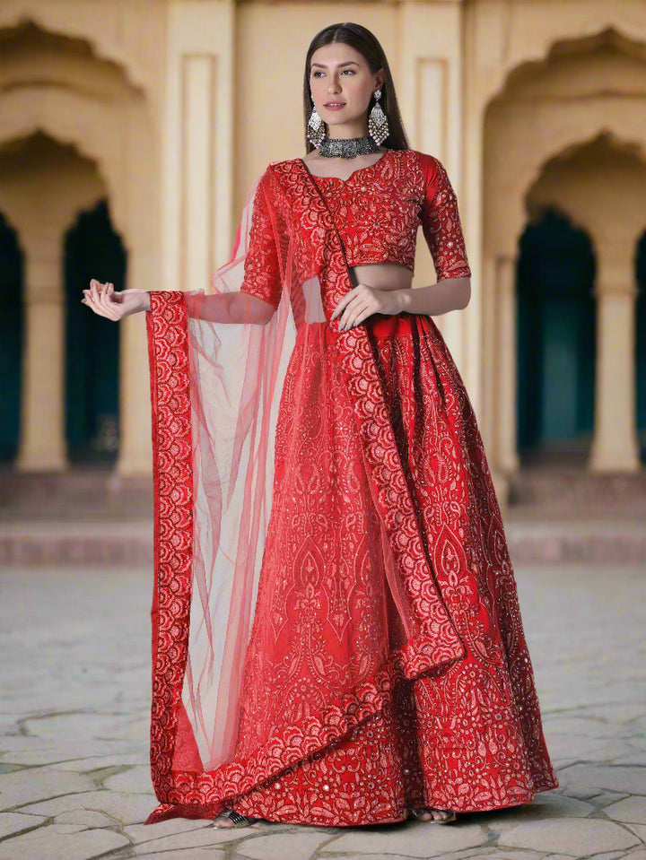 Designer Embroidered Tafetta Silk Lehenga | Wedding & Party Wear