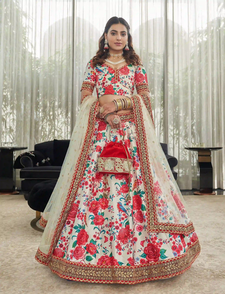 Art-Silk Digital Printed Lehenga | Dori, Sequins & Stone Work for Bridal