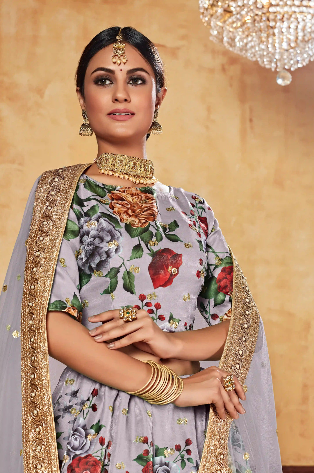 Art Silk Digital Printed Lehenga | Dori & Sequins Embroidery for Weddings