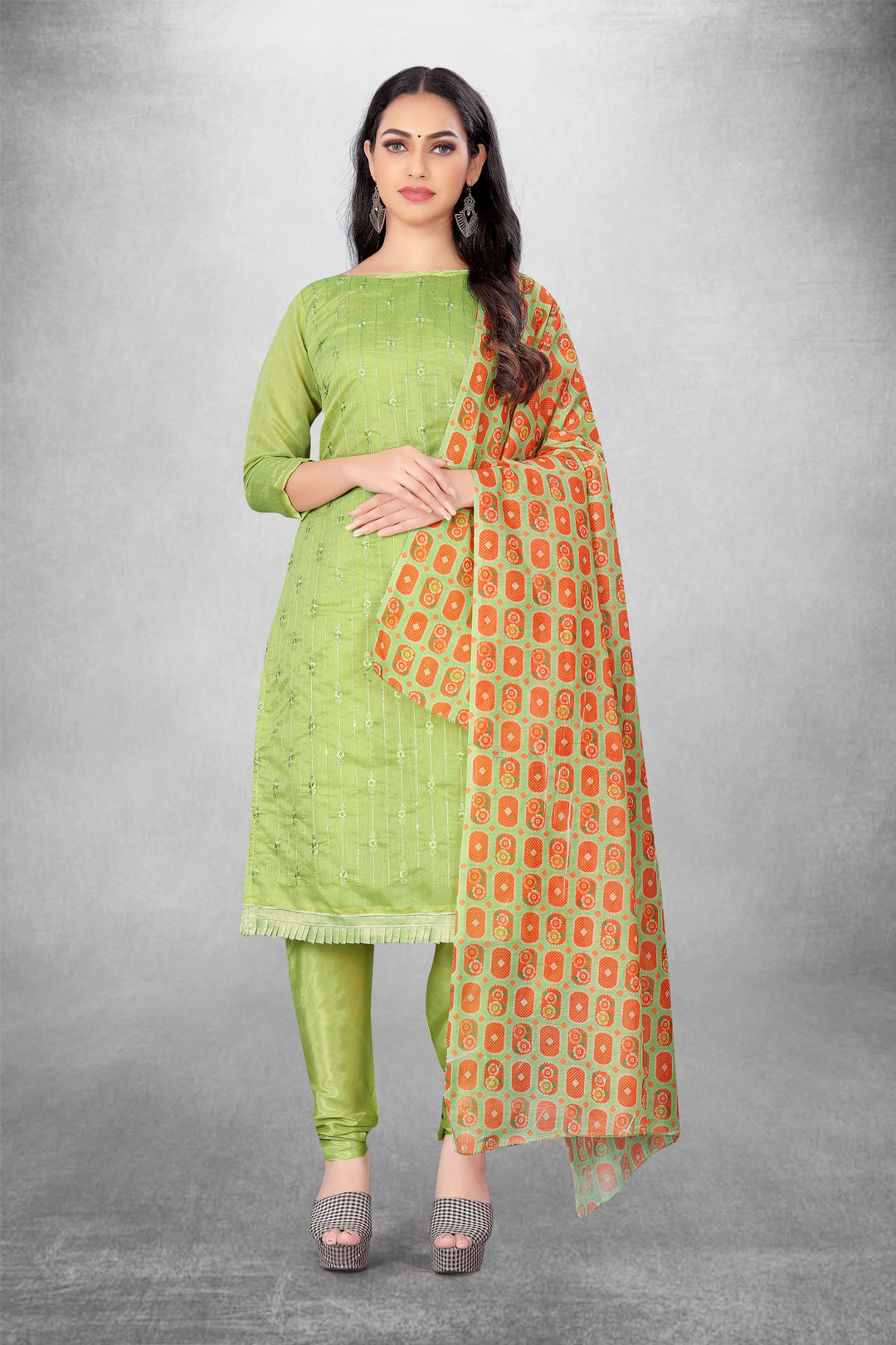 Stylish Chanderi Kurti Set | Digital Printed Dupatta & Embroidery Work