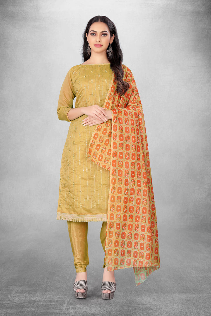 Stylish Chanderi Kurti Set | Digital Printed Dupatta & Embroidery Work
