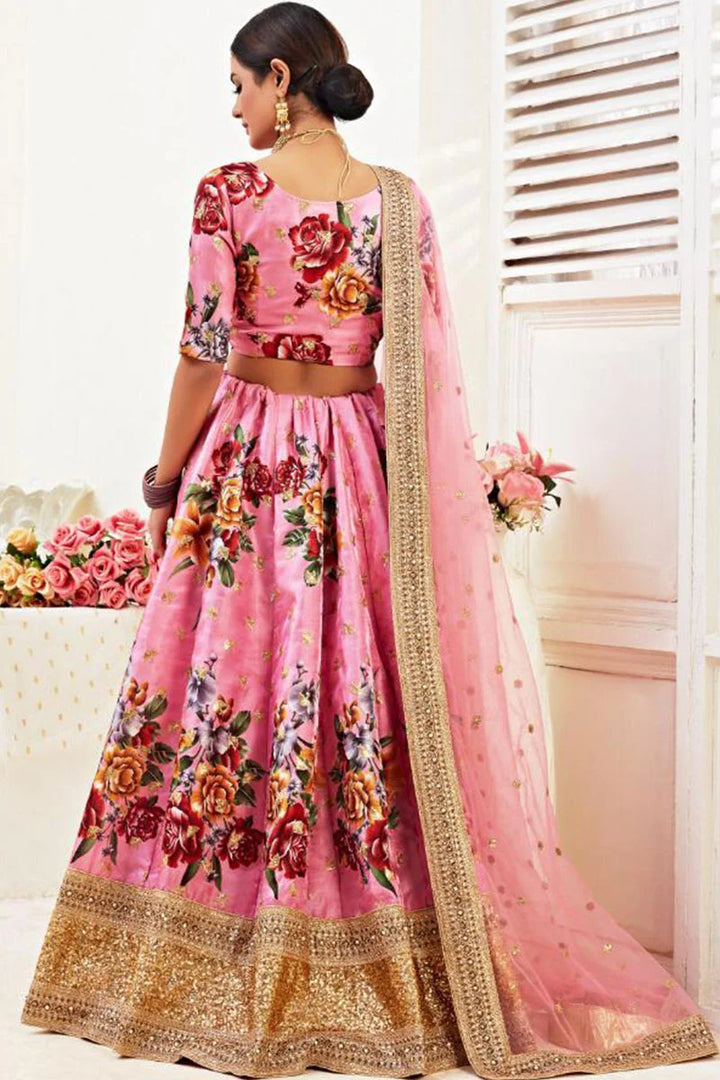 Floral Print Banglori Silk Lehenga | Elegant Dori & Jari Work for Events