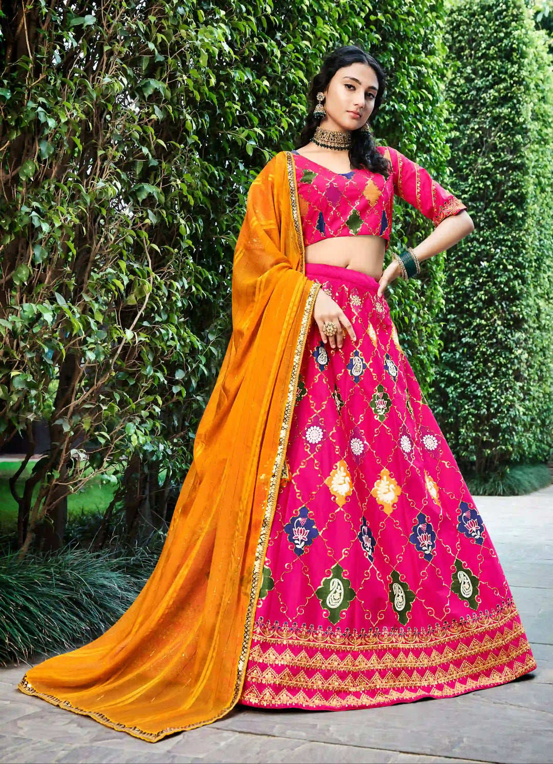 Sophisticated Pink Silk Lehenga with Yellow Dupatta | Crafted for Timeless Elegance