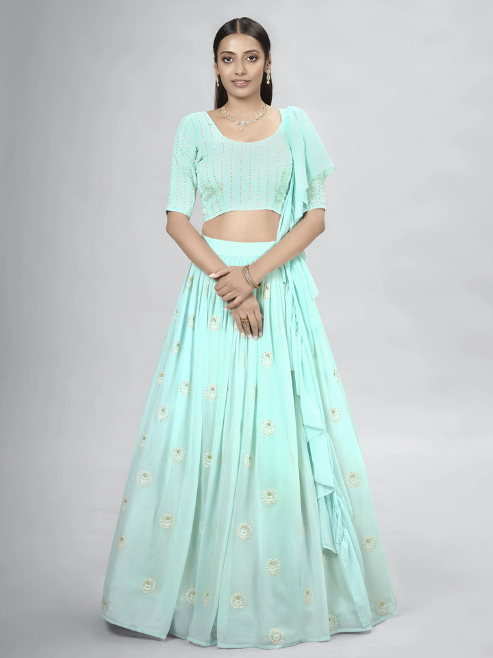 Radiant Turquoise Georgette Lehenga with Turquoise Dupatta | Crafted for Timeless Elegance