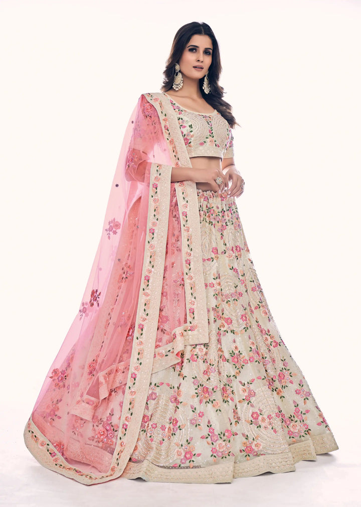 White Soft Net Lehenga Choli | Zarkan & Sequence Embroidery Dupatta