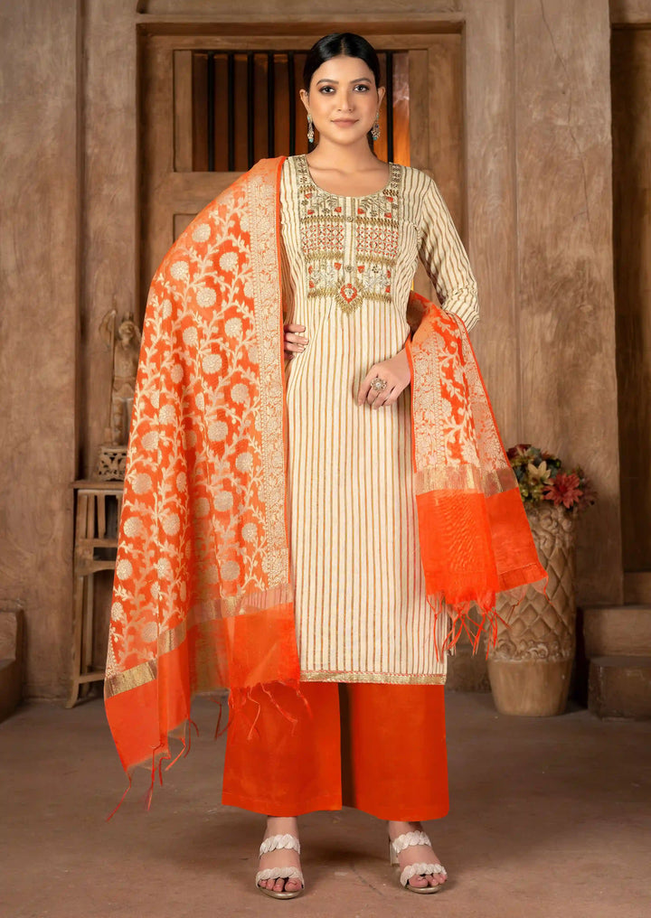Elegant Salwar Kameez | Cambric Cotton Fabric with Wevon Designer Embroidery