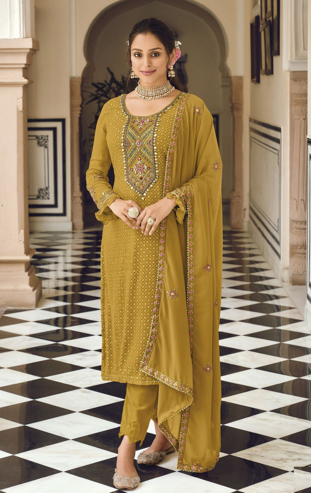 Party Wear Georgette Suit | Embroidered Dupatta and Santoon Inner