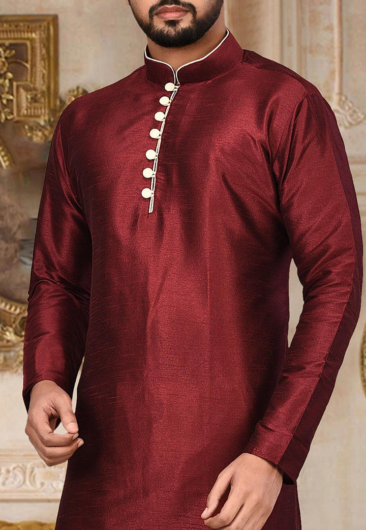 Designer Dupion Silk Kurta Pajama Set | Solid Design Festive Wear for Men