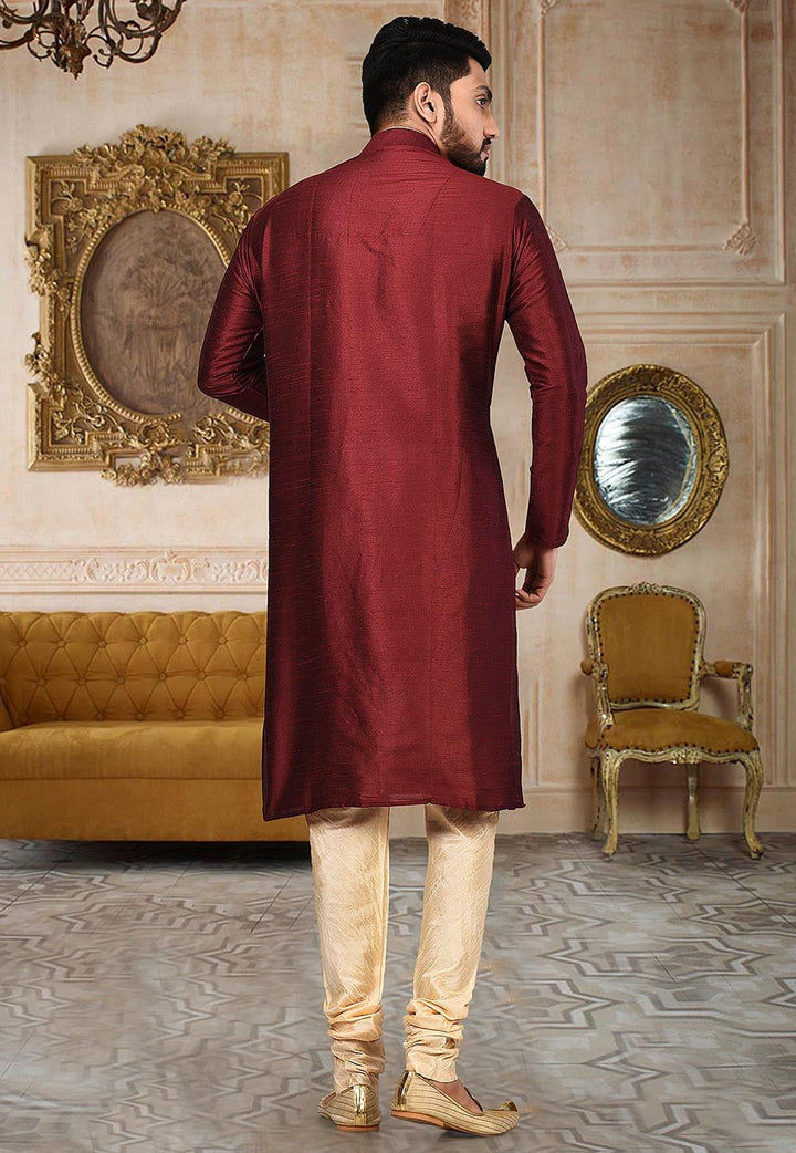 Designer Dupion Silk Kurta Pajama Set | Solid Design Festive Wear for Men