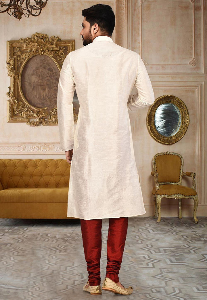 Designer Dupion Silk Kurta Pajama Set | Solid Design Festive Wear for Men