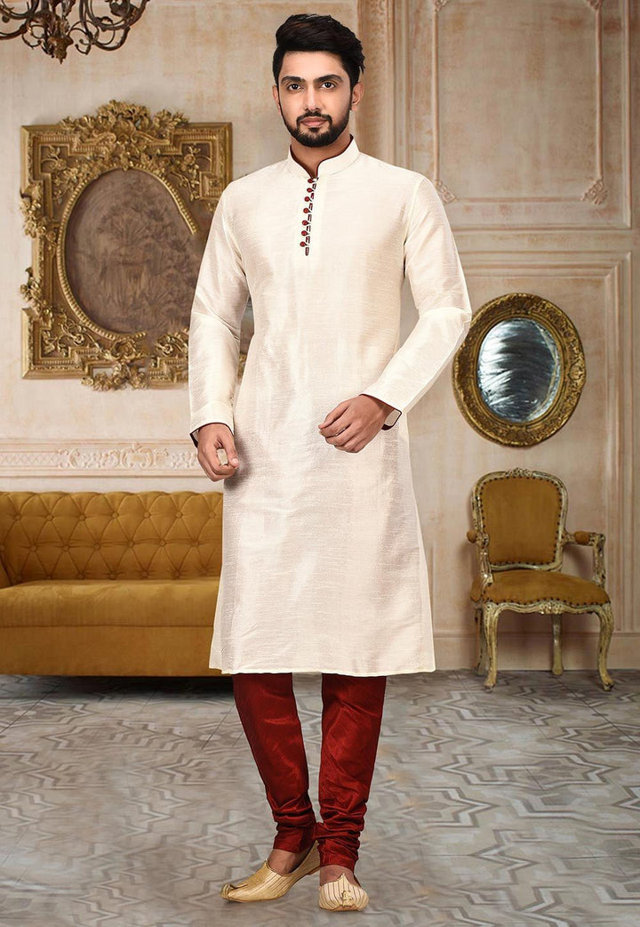 Designer Dupion Silk Kurta Pajama Set | Solid Design Festive Wear for Men