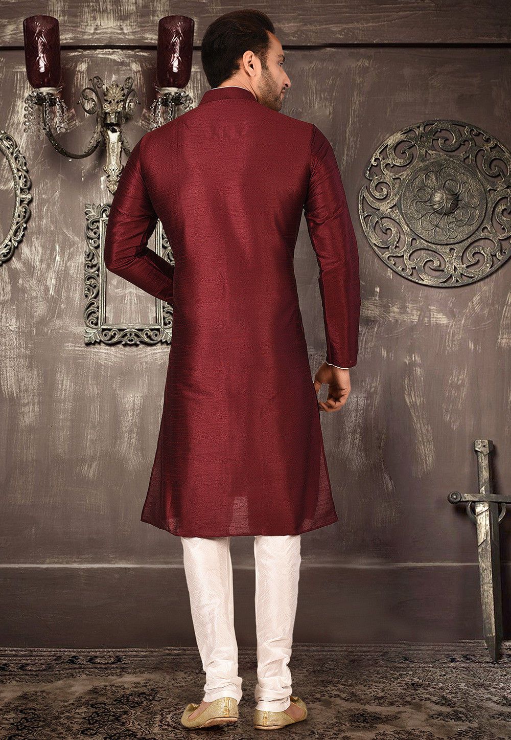 Designer Dupion Silk Kurta Pajama Set | Solid Design Festive Wear for Men