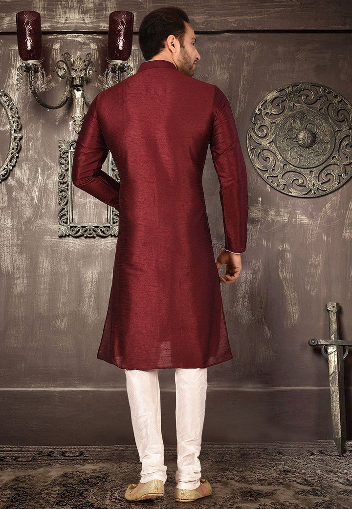 Designer Dupion Silk Kurta Pajama Set | Solid Design Festive Wear for Men
