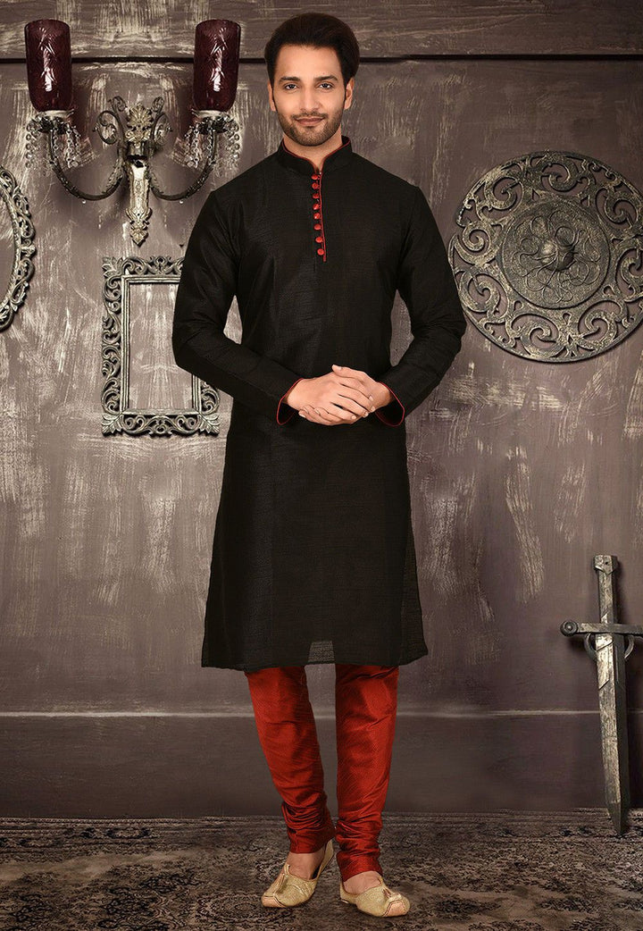 Designer Dupion Silk Kurta Pajama Set | Solid Design Festive Wear for Men