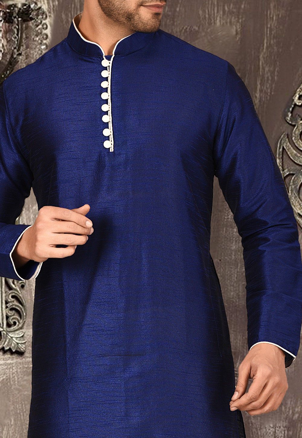 Designer Dupion Silk Kurta Pajama Set | Solid Design Festive Wear for Men