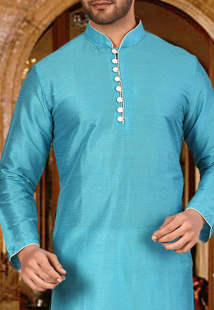 Designer Dupion Silk Kurta Pajama Set | Solid Design Festive Wear for Men