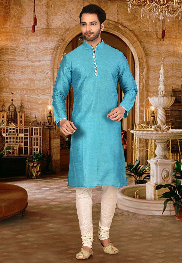 Designer Dupion Silk Kurta Pajama Set | Solid Design Festive Wear for Men