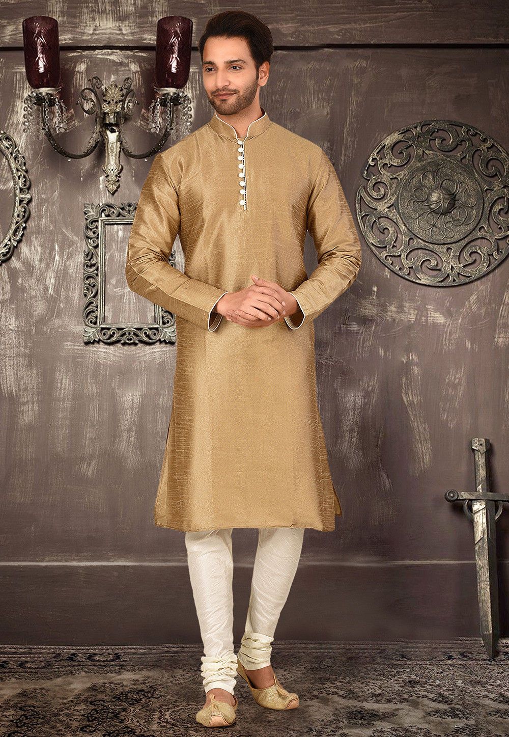 Designer Dupion Silk Kurta Pajama Set | Solid Design Festive Wear for Men