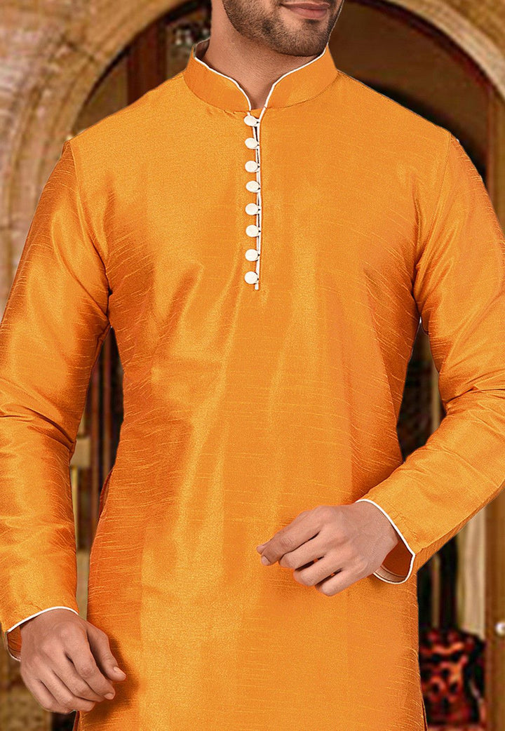 Designer Dupion Silk Kurta Pajama Set | Solid Design Festive Wear for Men