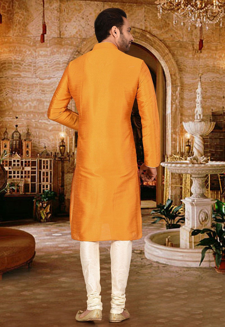 Designer Dupion Silk Kurta Pajama Set | Solid Design Festive Wear for Men