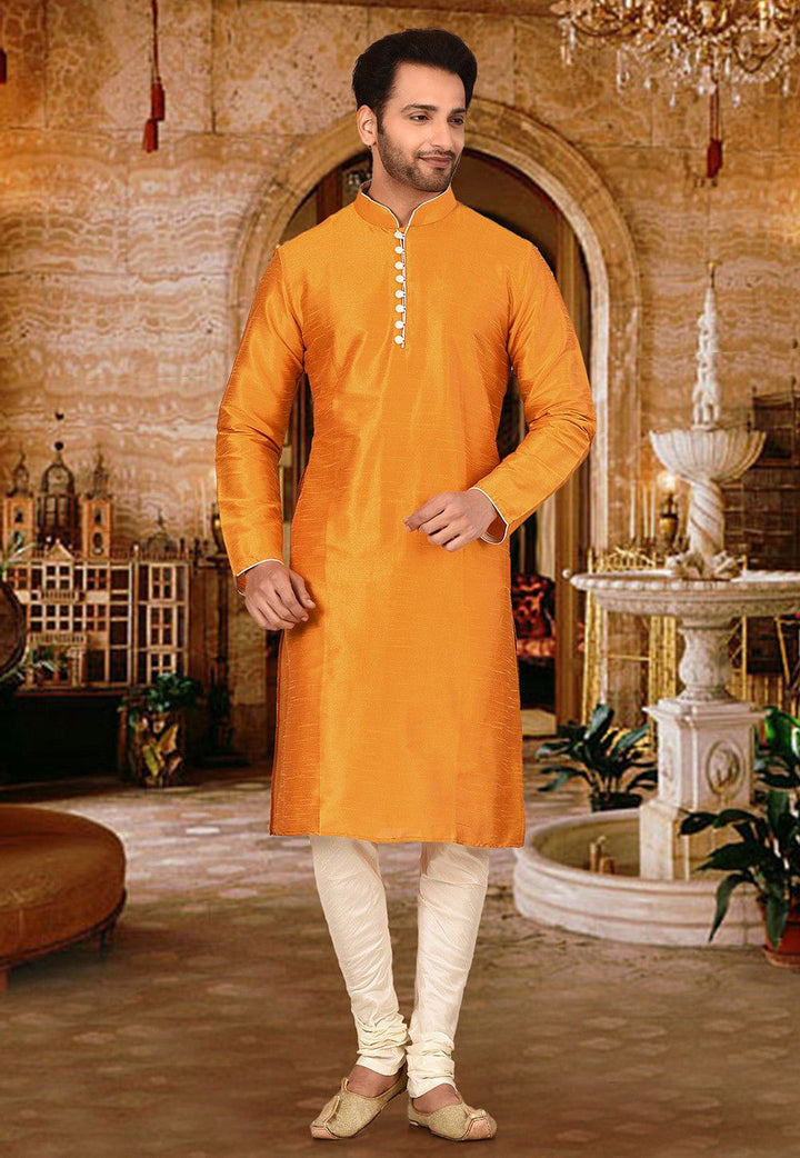 Designer Dupion Silk Kurta Pajama Set | Solid Design Festive Wear for Men