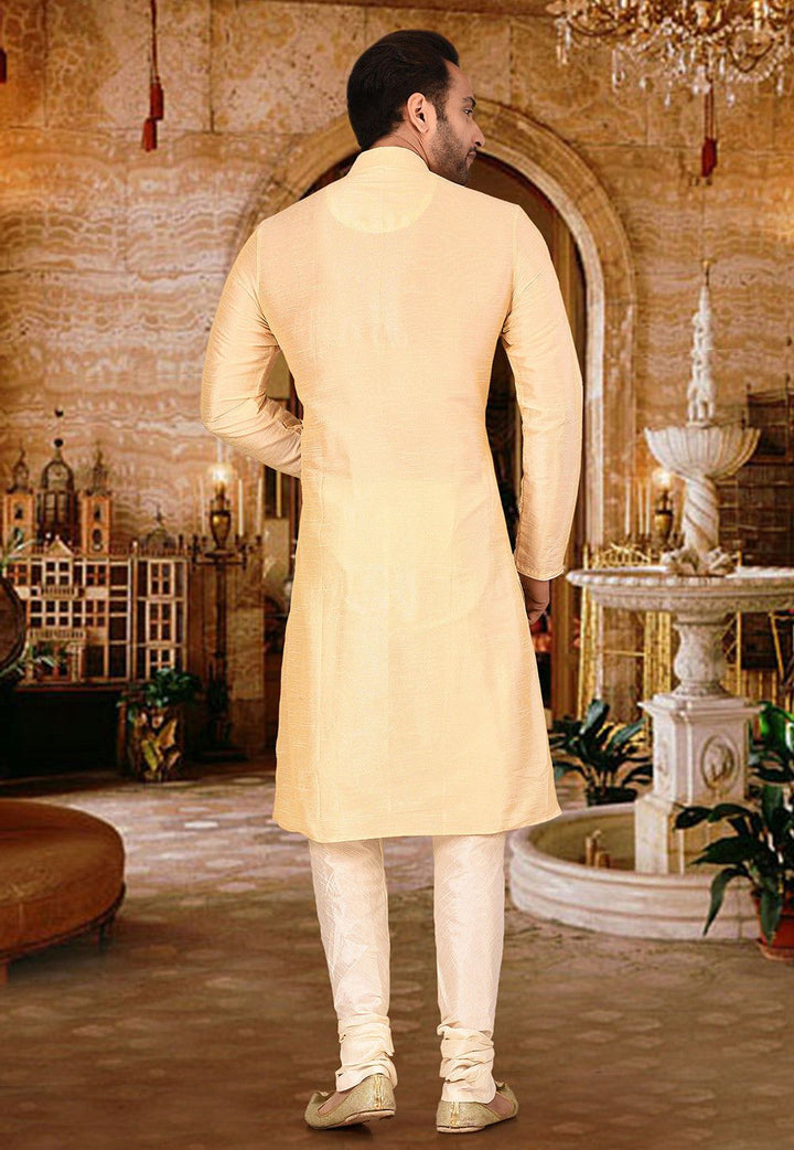 Designer Dupion Silk Kurta Pajama Set | Solid Design Festive Wear for Men