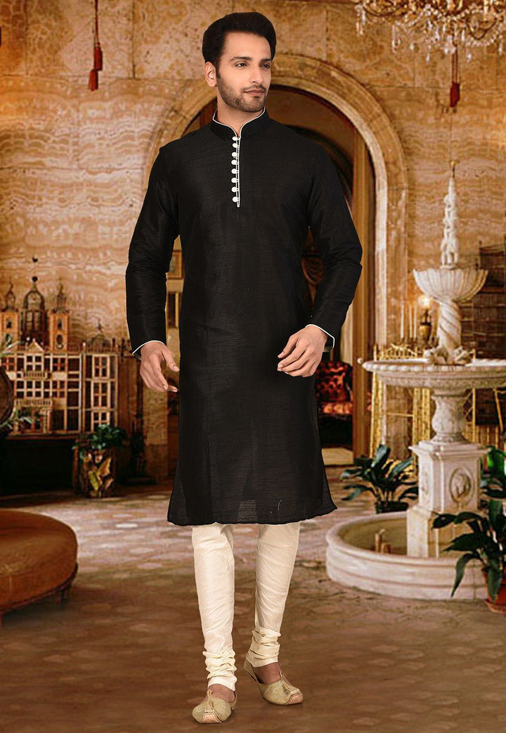 Designer Dupion Silk Kurta Pajama Set | Solid Design Festive Wear for Men