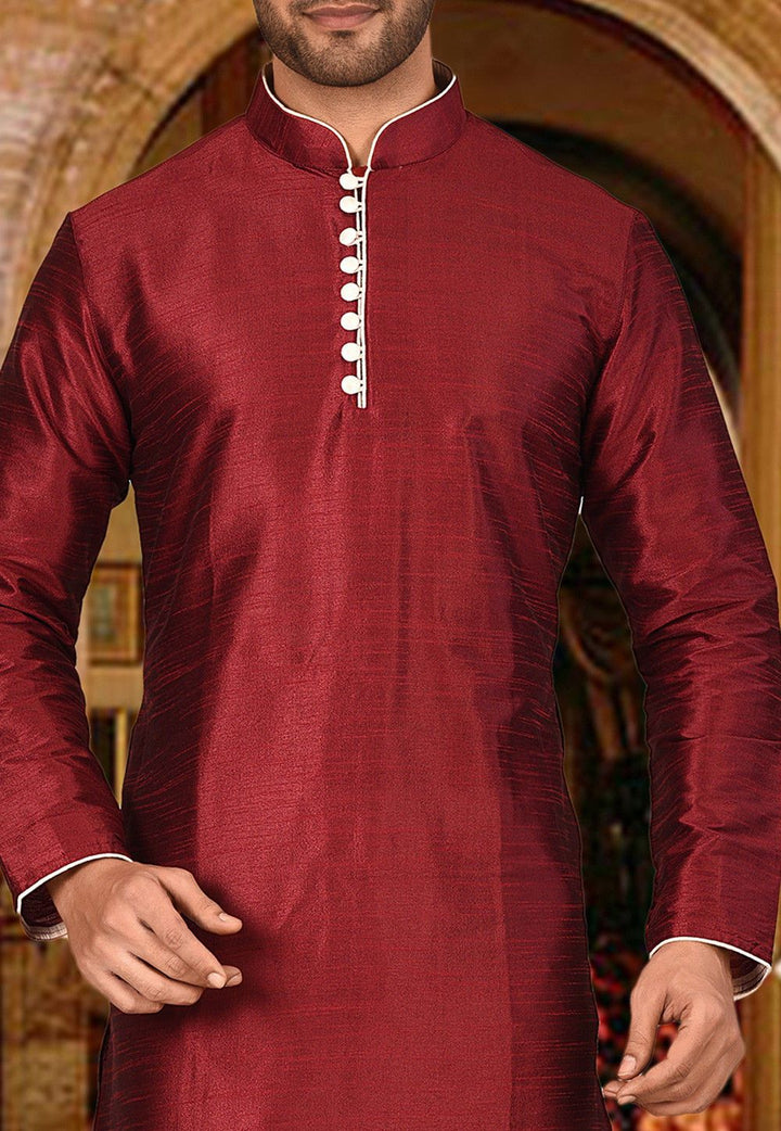 Designer Dupion Silk Kurta Pajama Set | Solid Design Festive Wear for Men
