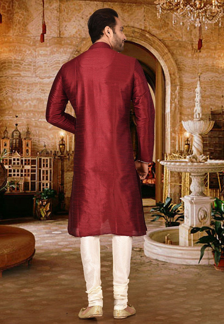 Designer Dupion Silk Kurta Pajama Set | Solid Design Festive Wear for Men