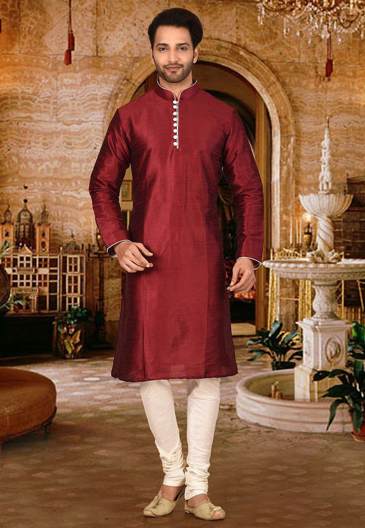 Designer Dupion Silk Kurta Pajama Set | Solid Design Festive Wear for Men