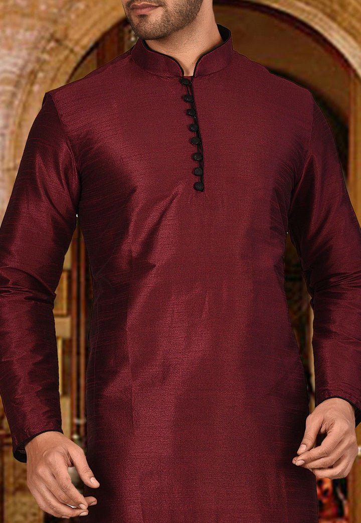 Designer Dupion Silk Kurta Pajama Set | Solid Design Festive Wear for Men
