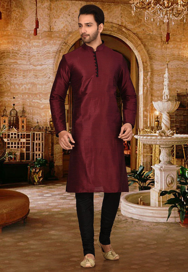 Designer Dupion Silk Kurta Pajama Set | Solid Design Festive Wear for Men
