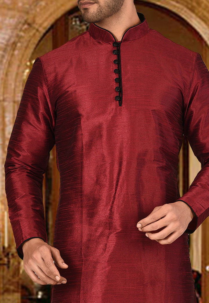 Designer Dupion Silk Kurta Pajama Set | Solid Design Festive Wear for Men