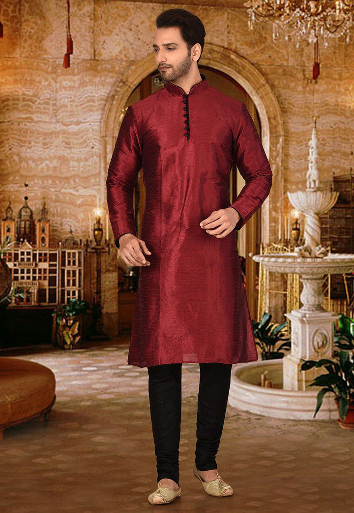 Designer Dupion Silk Kurta Pajama Set | Solid Design Festive Wear for Men
