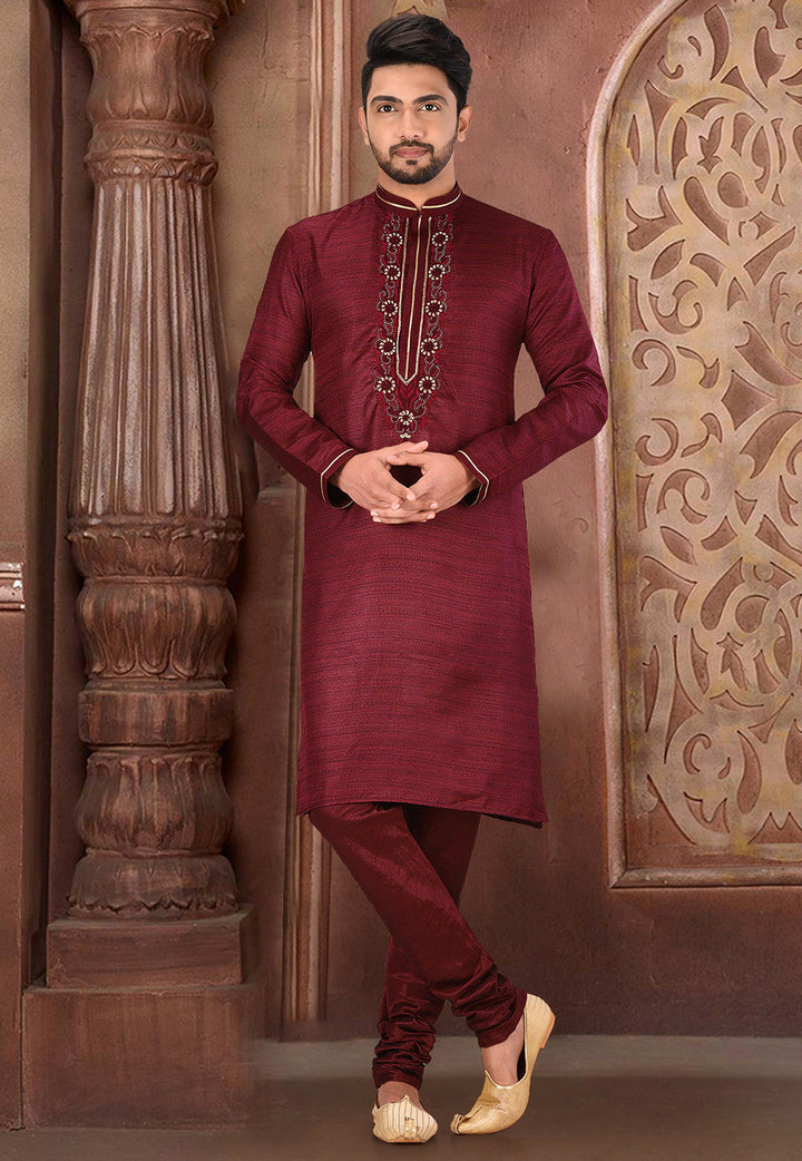 Royal Silk Mulberry Kurta Pajama Set | Jardosi & Resham Work Festive Wear
