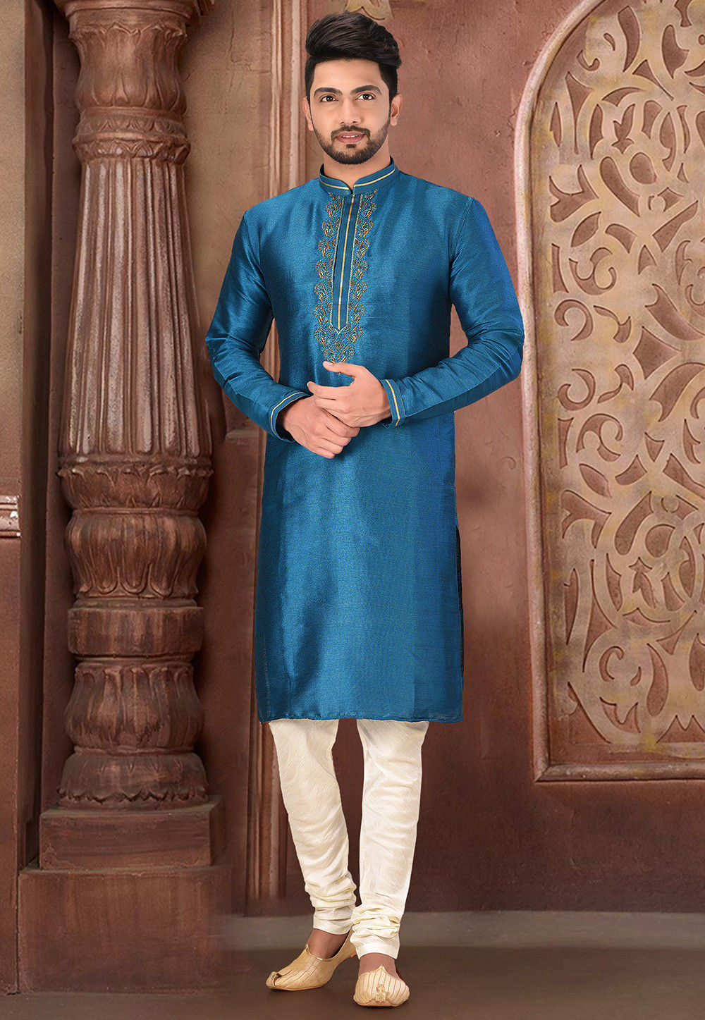 Royal Silk Mulberry Kurta Pajama Set | Jardosi & Resham Work Festive Wear