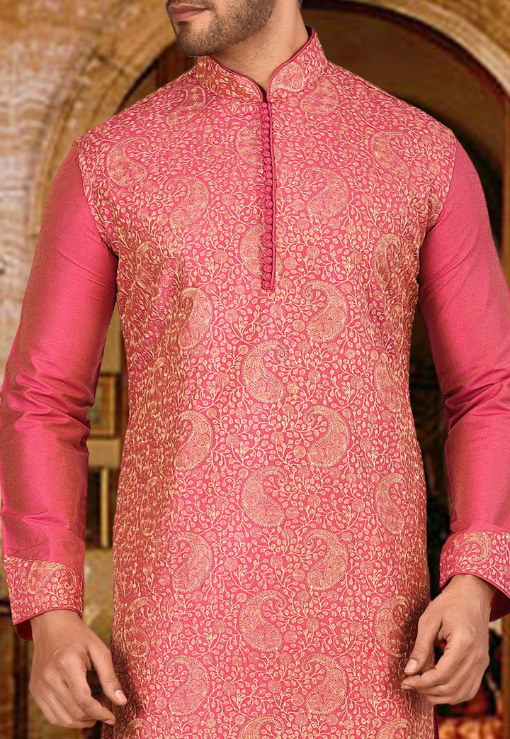 Stylish Pink Kurta Pajama | Heavy Designer Embroidery Work