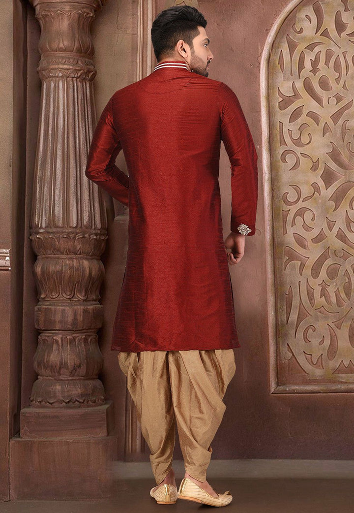 Traditional Red Kurta Pajama | Heavy Embroidery Men's Festive Wear