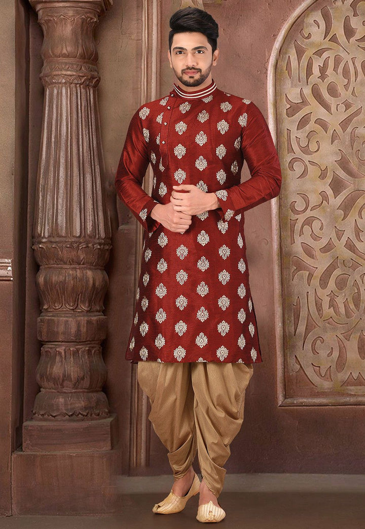 Traditional Red Kurta Pajama | Heavy Embroidery Men's Festive Wear
