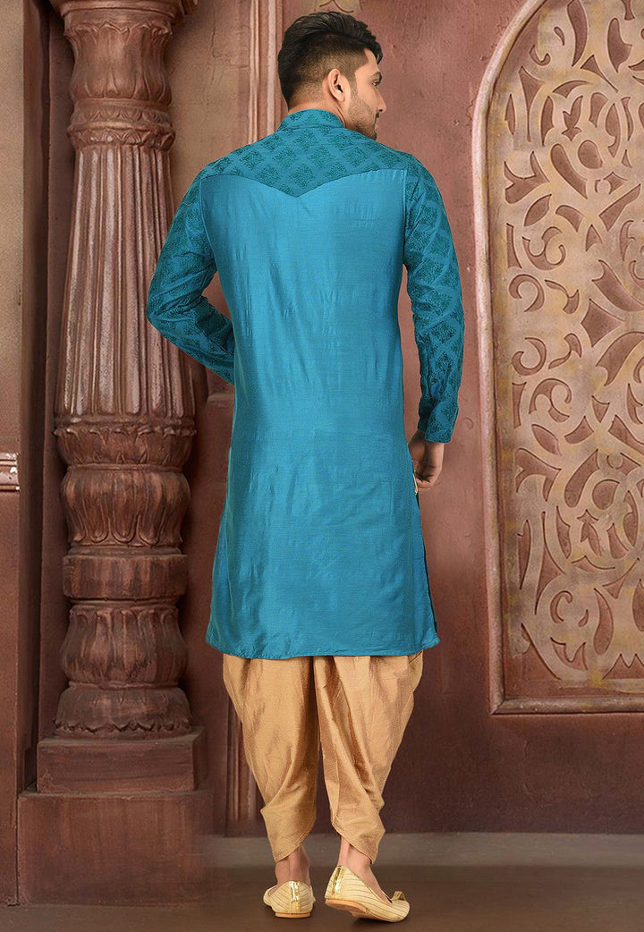 Blue Kurta with Pajama Set | Cotton Silk Men's Traditional Wear