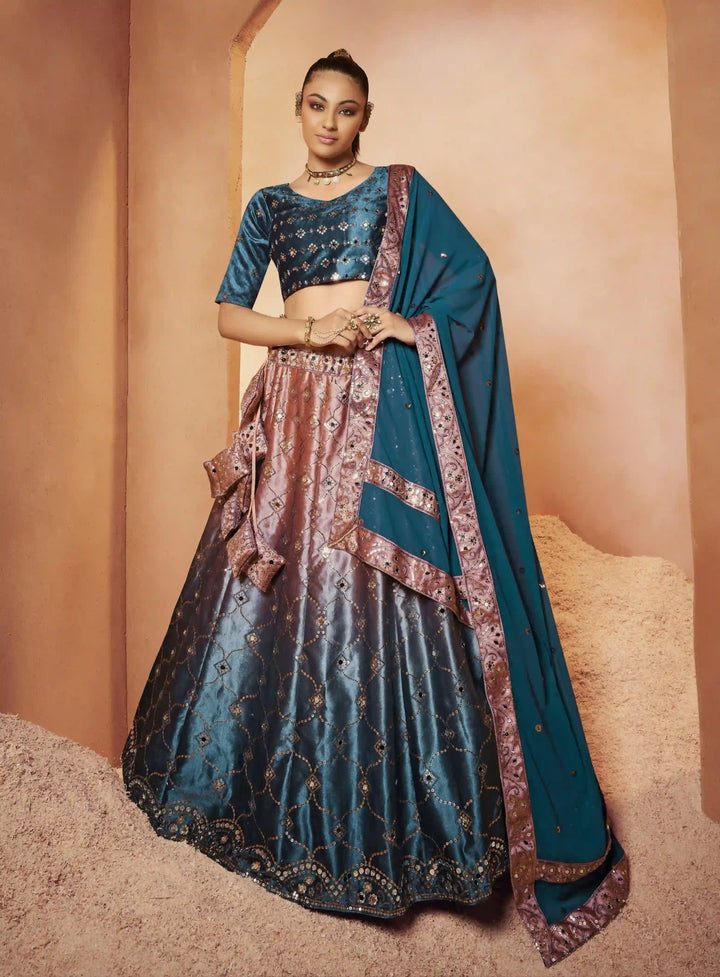 Velvet Sequined Bridal Lehenga | Mirror Embroidery for Weddings & Parties