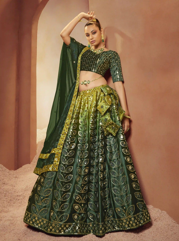 Velvet Sequined & Mirror Embroidery Lehenga | Bridal Wedding Wear