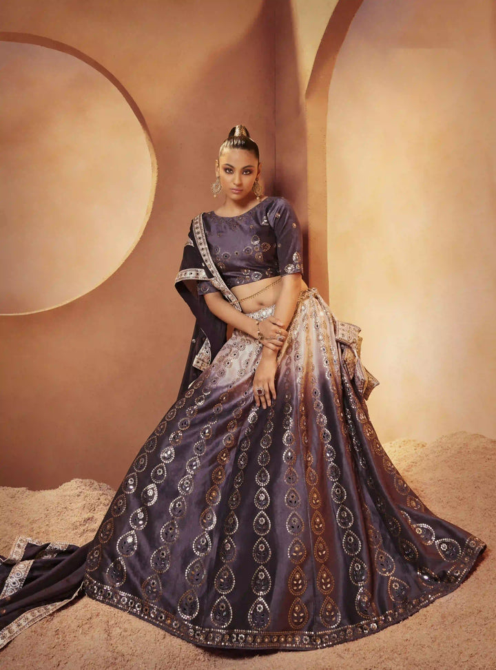 Velvet Sequined & Mirror Embroidery Lehenga | Bridal Wedding Wear