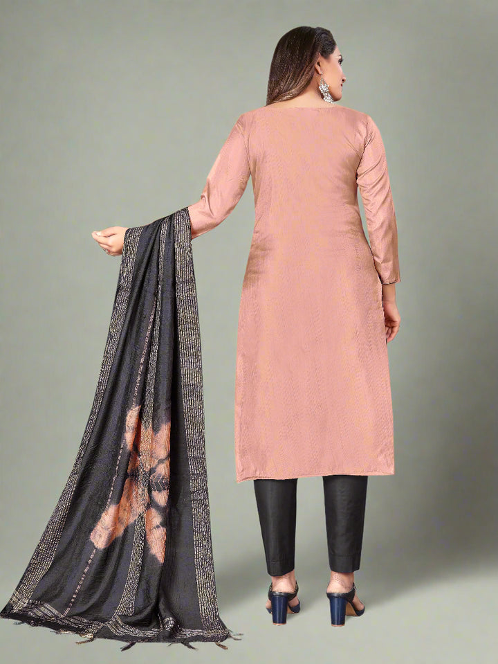 Embroidered Zara Silk Suit | Indo Cotton Bottom with Printed Dupatta