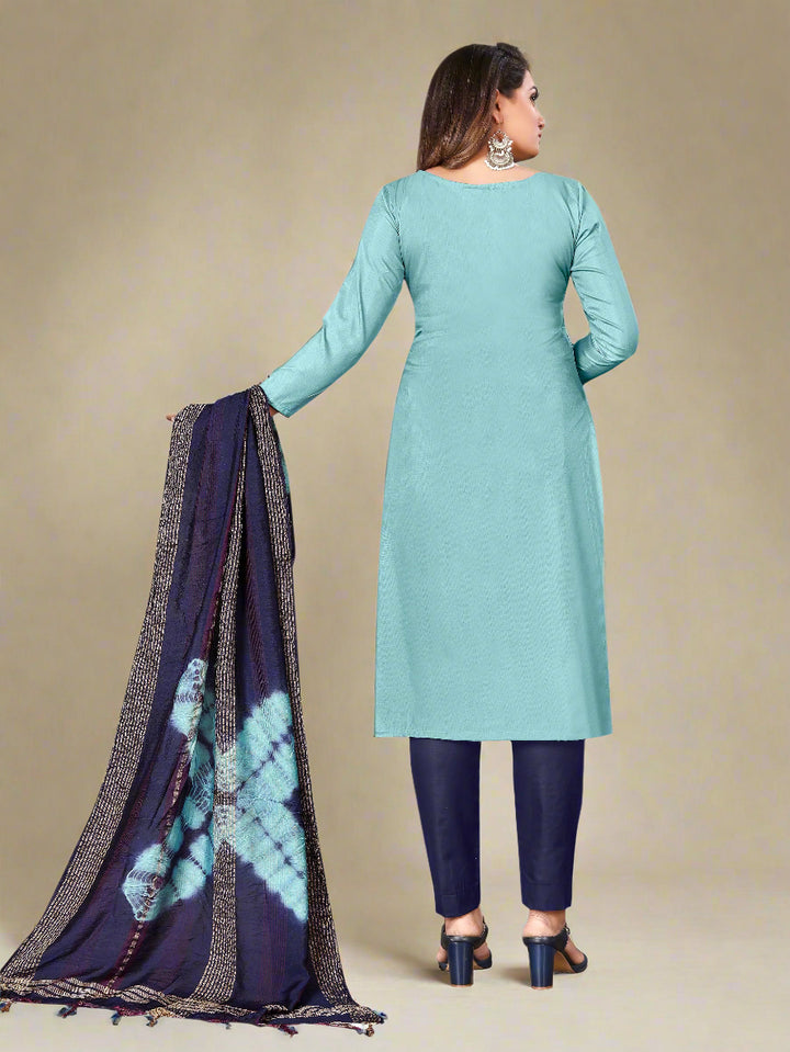 Embroidered Zara Silk Suit | Indo Cotton Bottom with Printed Dupatta