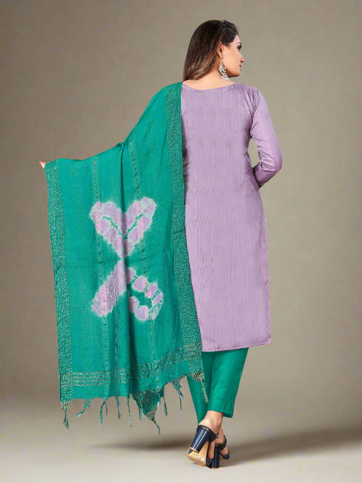 Embroidered Zara Silk Suit | Indo Cotton Bottom with Printed Dupatta
